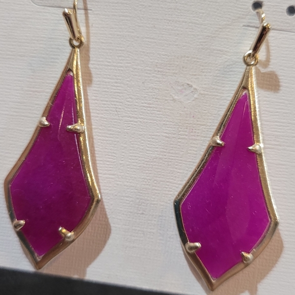 NWT Kendra Scott Faceted Earrings Purple Jade and Gold . So pretty! - Picture 2 of 9